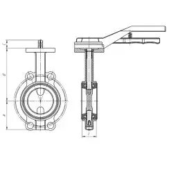 Wafer type butterfly valve and stainless steel with molybdenum disk and EPDM soft seat, DN80, PN16. PA600 series handle